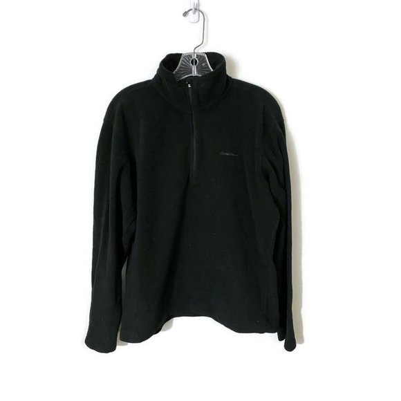 Eddie Bauer mens size medium polartec black fleece 1/4 zip pullover